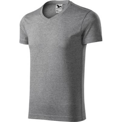 146 Slim Fit V-neck Tričko pánské tmavě šedý melír S