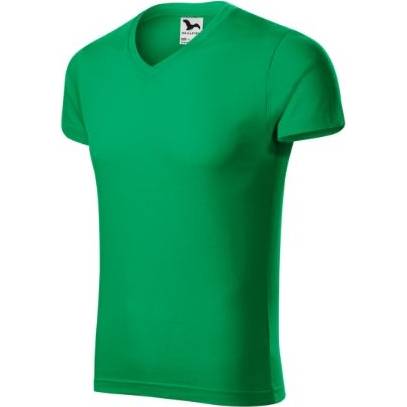 146 Slim Fit V-neck Tričko pánské středně zelená S